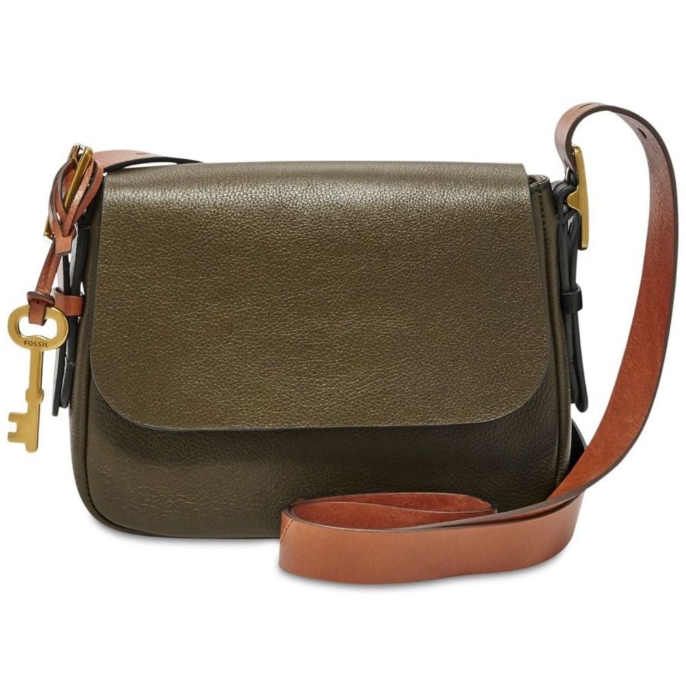 Fossil Harper Green Leather Saddle Bag Purse Crossbody Old Money Western Preppy